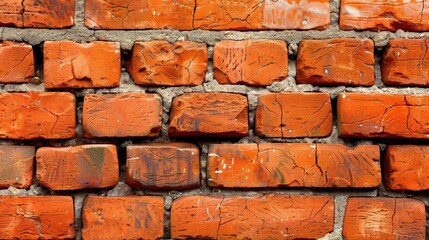 Fototapeta premium Captivating brickwall texture featuring wide, lightcolored reddish bricks beautifully illuminated from above.