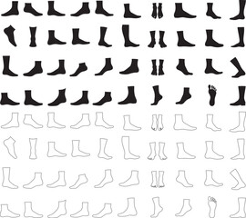 Silhouette set of Black socks flat style design vector illustration isolated on white background