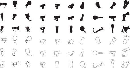 Silhouette set of Black Hair Dryer Icon template flat style design vector illustration isolated on white background