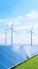 ULTRA HD. Solar power plant and windmills turbine. Renewable energy, green tech. Green energy,...