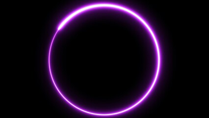 Circle shape frame purple color glowing fluorescent neon lights on black screen. 
