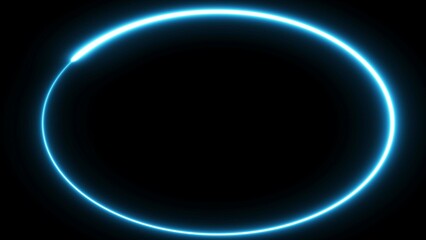 Circle shape frame blue color glowing fluorescent neon lights on black screen. 