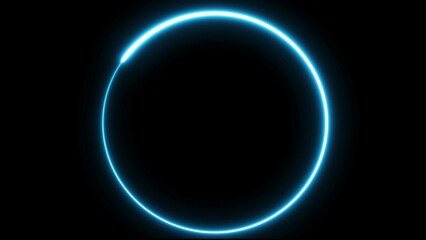 Circle shape frame blue color glowing fluorescent neon lights on black screen. 