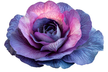 Obraz premium PNG cut out isolated background. A stunning and highly detailed image of a blue and purple cabbage with intricate veining and a soft gradient of colors.