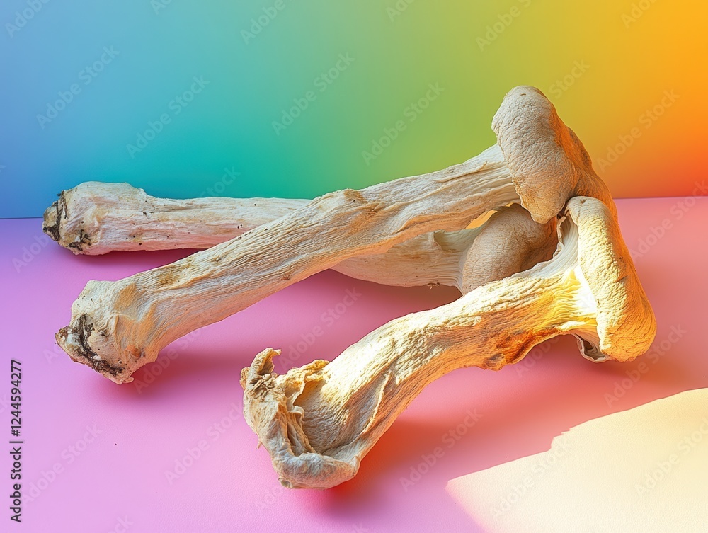 Poster three large dog bones arranged on a colorful gradient background.