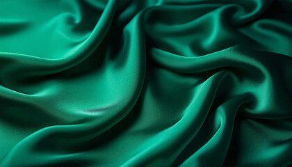 Obraz premium A close-up of soft, flowing silk in a deep emerald green, its fine weave and subtle sheen catching t