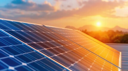 Sunset solar panels energy mountain landscape