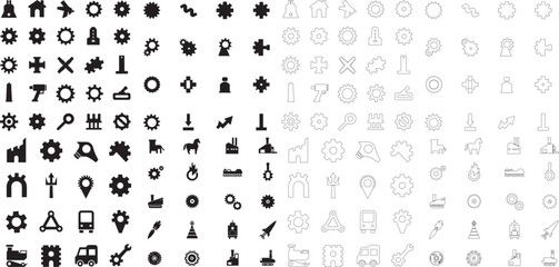 Fototapeta premium Silhouette set of Industrial Icon vector art illustration with white background