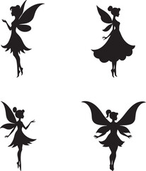Silhouette set of Fairy icon vector art illustration, Fairy silhouette shape, Fairy clean shape with white background 