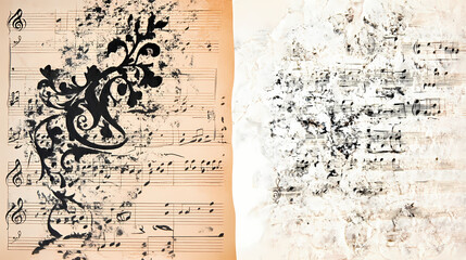 Obraz premium G clef and musical staff backgrounds, perfect for elegant sheet music-inspired designs. Music-Inspired Art. Illustration