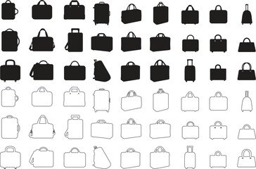 Silhouette set of Luggage and Bag Icon vector art illustration, silhouette bag shape with white background