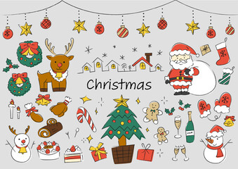 クリスマスのものを集めた手描きイラストセット