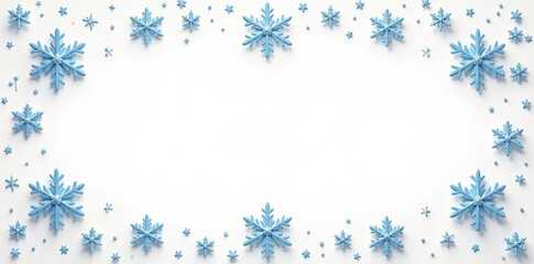 Symmetrical snowflake and star border design on white , frozen, border