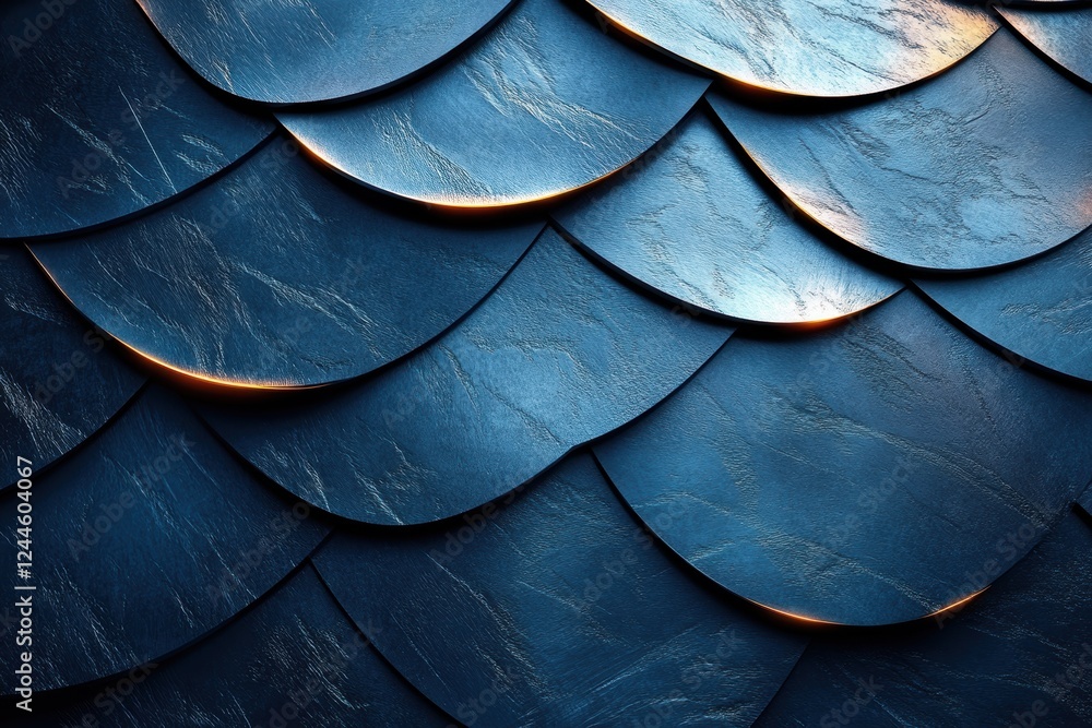 Poster close-up of textured blue scales arranged in overlapping pattern.