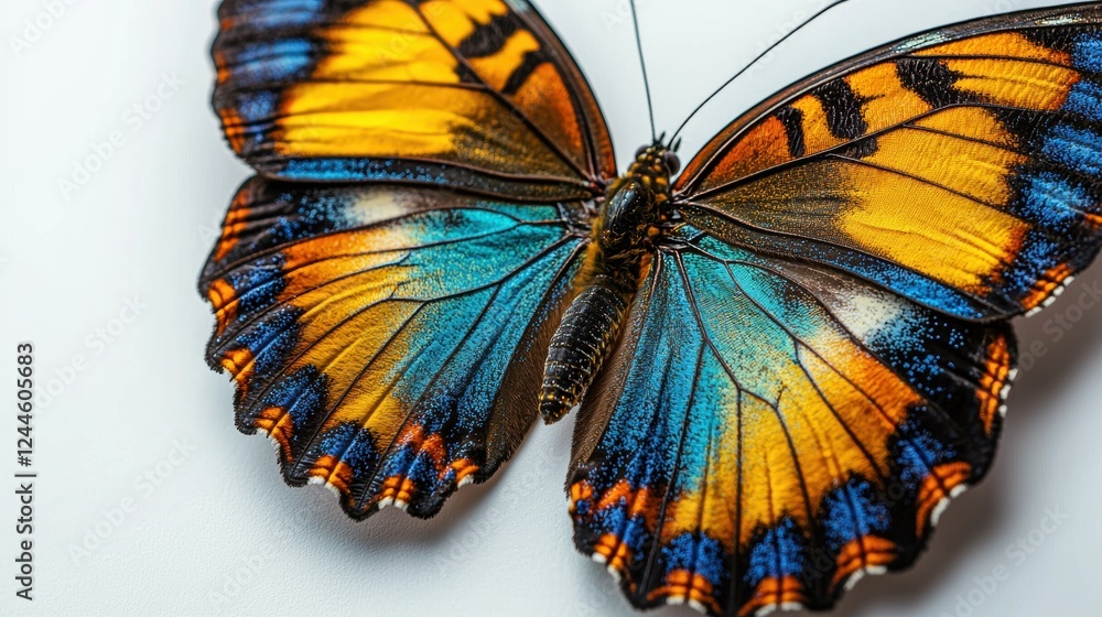 Poster a close-up of a vibrant butterfly showcasing intricate patterns and colors.