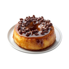 Caramel Lava Cake on a White Plate Isolated on Transparent Background