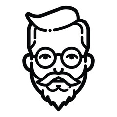 Hipster Man Face Outline Icon Isolated On White Background