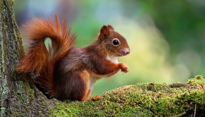 Striking Japanese Squirrel Sciurus lis Amidst a Lush Forest Backdrop in Japan, Captured on a Crisp Autumn Day