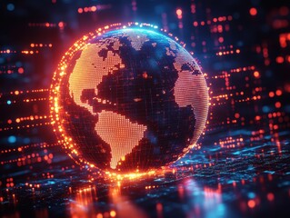 Obraz premium A glowing digital globe representing global connectivity and technology.