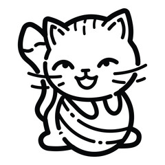 Lucky Maneki Neko Cat Outline Icon Isolated On White Background