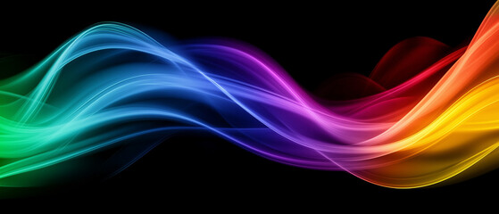 Fototapeta premium Blurred rainbow-like light stripes on a black background, creating a vibrant and dynamic banner design.