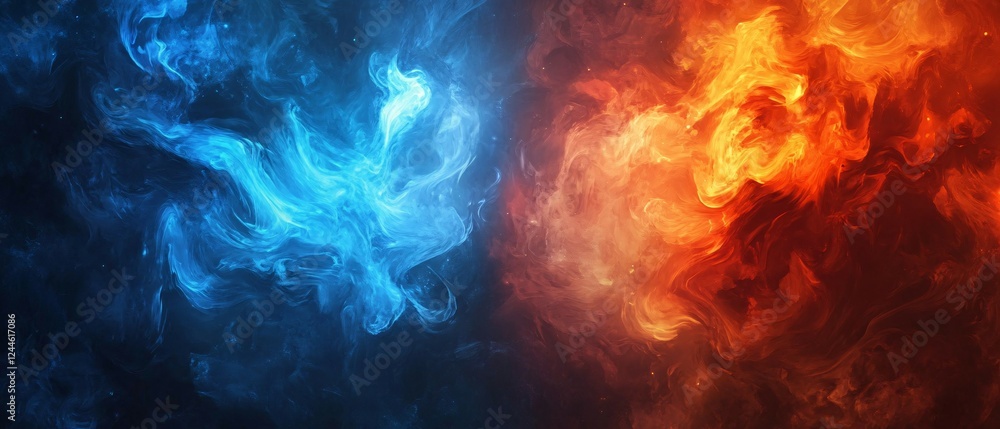 Sticker Abstract swirling blue and orange fire design