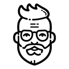 Bearded Man Avatar Outline Icon Isolated On White Background