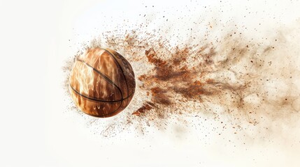Basketball in Motion: A close-up, dynamic image of a basketball in flight, leaving a trail of dust particles in its wake.