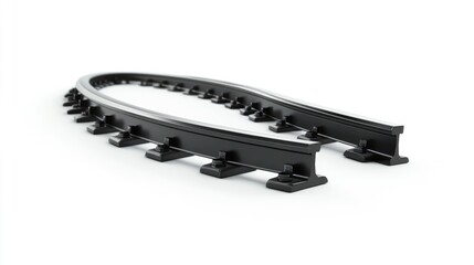 Curved Train Track: A close-up shot of a curved train track, showcasing the intricate details of its construction and design. The track is made of durable metal.