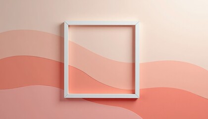 Minimalist Scene Hanging on Pastel Pink Wall in a White Frame