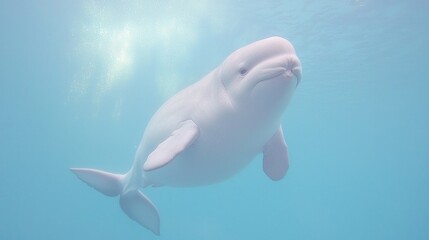 Beluga whale underwater, ocean background, marine mammal, wildlife photography