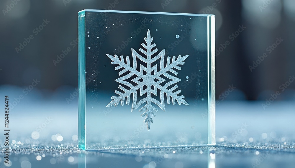 Aufkleber mesmerizing snowflake reflection on frosted glass block