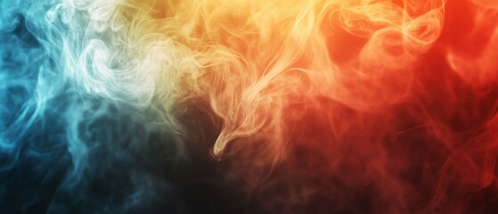 Abstract swirling smoke in blue orange and red hues