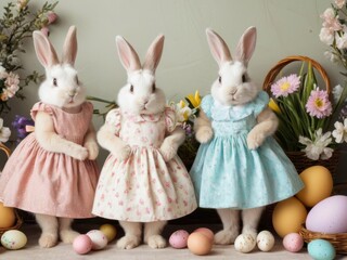 Obraz premium three rabbits with dresses