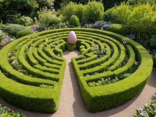 green grass maze with an egg in the center