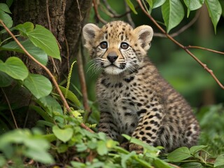 Obraz premium Cute Jaguar Cub in the Jungle