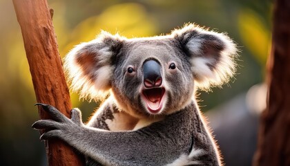 Fototapeta premium Relaxed and Contented Koala Resting Amongst the Gum Trees, Capturing the Tranquil Australian Bushlands Serene Beauty.