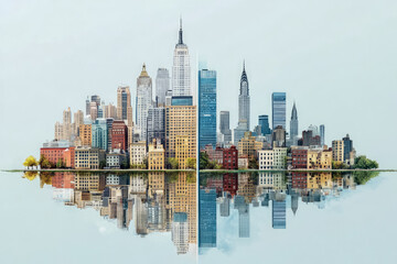 Obraz premium Ilustration of the buildings of a city reflected in the water