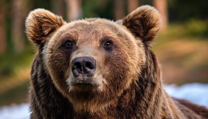 Obraz premium Majestic Brown Bear Portrait Amidst the Carpathian Woods A Moment of Natures Majesty in Rural Romania, Showcasing the Power and Grace of a Giant Creature in its Natural Habitat.