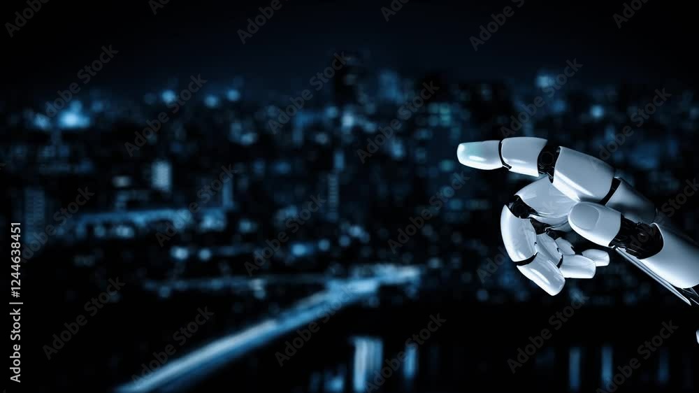 Poster futuristic robot artificial intelligence enlightening ai technology development and machine learning