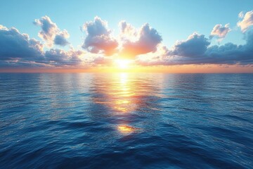 Obraz premium Ocean Sunset Landscape: Vibrant Sky Colors Over Calm Water