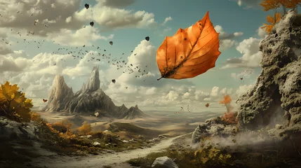 Gardinen A leaf's dance: exploring surreal landscapes and the boundaries of logic in nature's dreams. Dream Logic & Surrealism. Illustration © Thiago