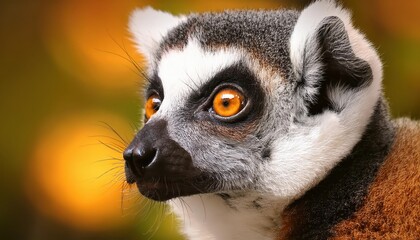 Obraz premium Striking Portrait of a Maki Lemur in lush Madagascar Rainforest, Displaying Playful and Inquisitive Behavior with Vibrant Eyes against a Backdrop of Rich Greens, Captured on at3