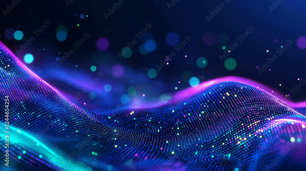 Poster futuristic smart cityscape with connected data flow