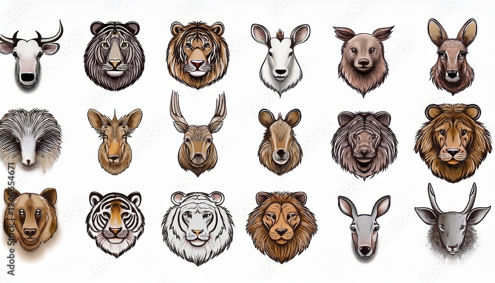 Aufkleber vibrant menagerie a colorful sequence of stylized animal symbols, arranged in a captivating linear p