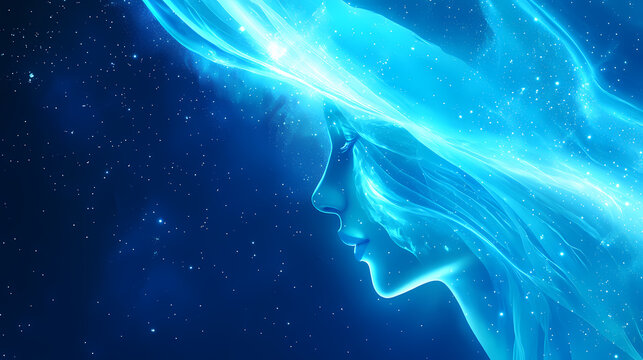 Futuristic blue light beams and starry sky background, perfect for technology, sci-fi, and innovation themed designs. Astral Projection Themes. Illustration