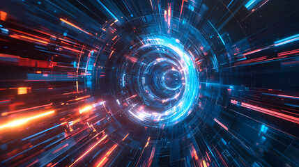 Obraz premium Futuristic spacecraft in motion cosmic environment illustration dynamic viewpoint. Astral Projection Themes. Illustration