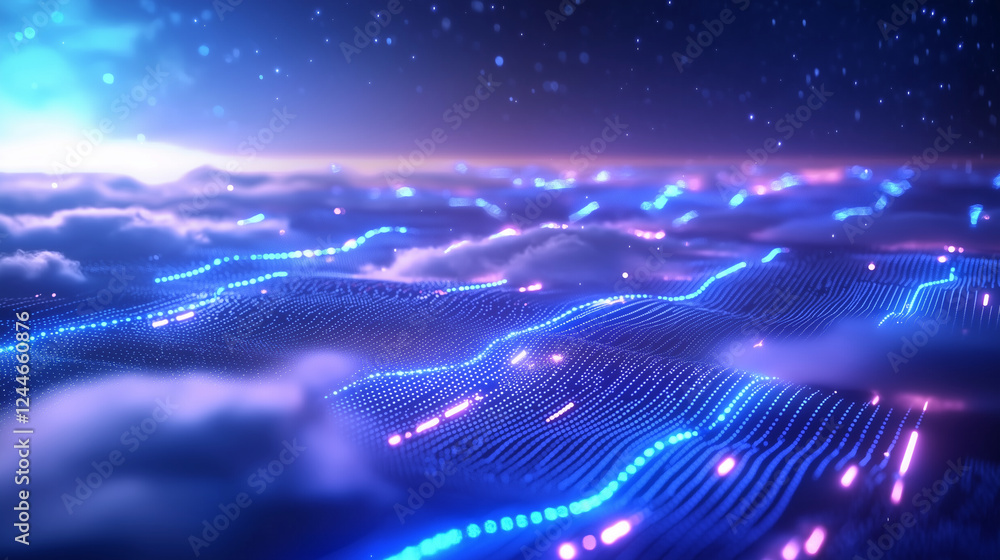 Poster futuristic cloud computing concept with global network connections