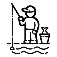 Fishing Person Outline Icon Isolated On White Background