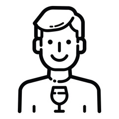 Wine Sommelier Person Outline Icon Isolated On White Background